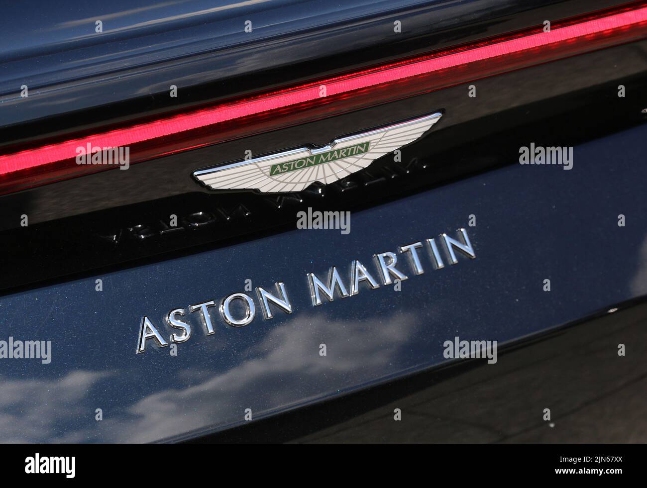 Cracow. Krakow. Poland. Aston Martin badge logo on the rear of the car. Stock Photo