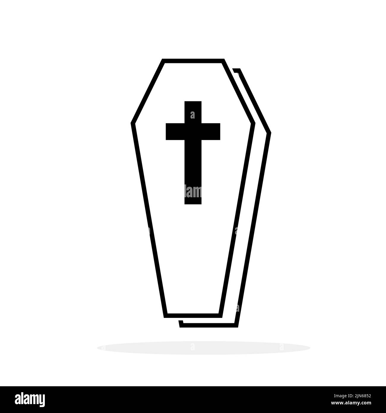 Coffin icon. Wooden coffin black icon with cross. Coffin isolated symbol. Vector illustration. Stock Vector