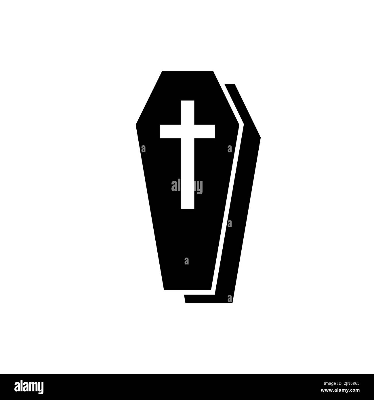 Coffin icon. Wooden coffin black icon with cross. Coffin isolated symbol. Vector illustration. Stock Vector