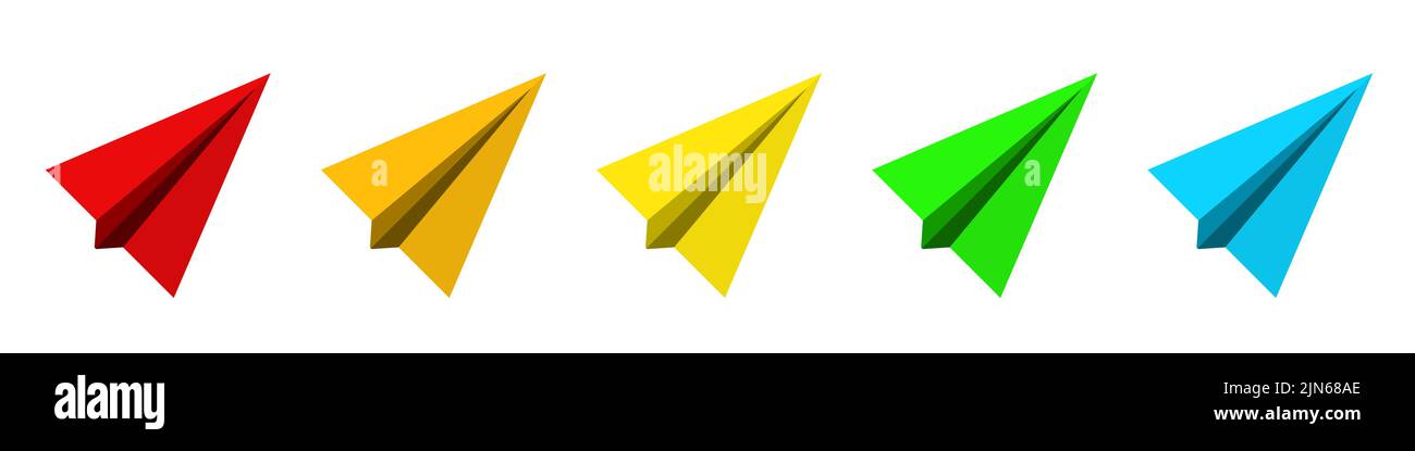 Paper plane icon. Colorful airplane icon on white background. Set of paper airplanes. Vector illustration. Travel concept Stock Vector