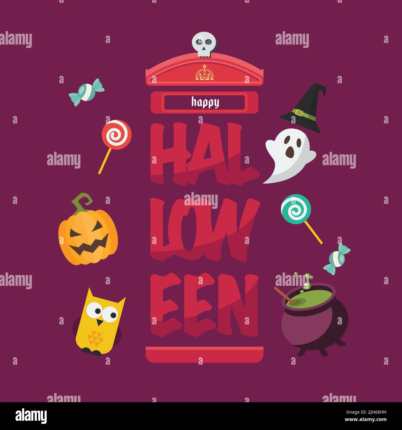 Halloween telephone booth poster. Vector illustration. Stock Vector