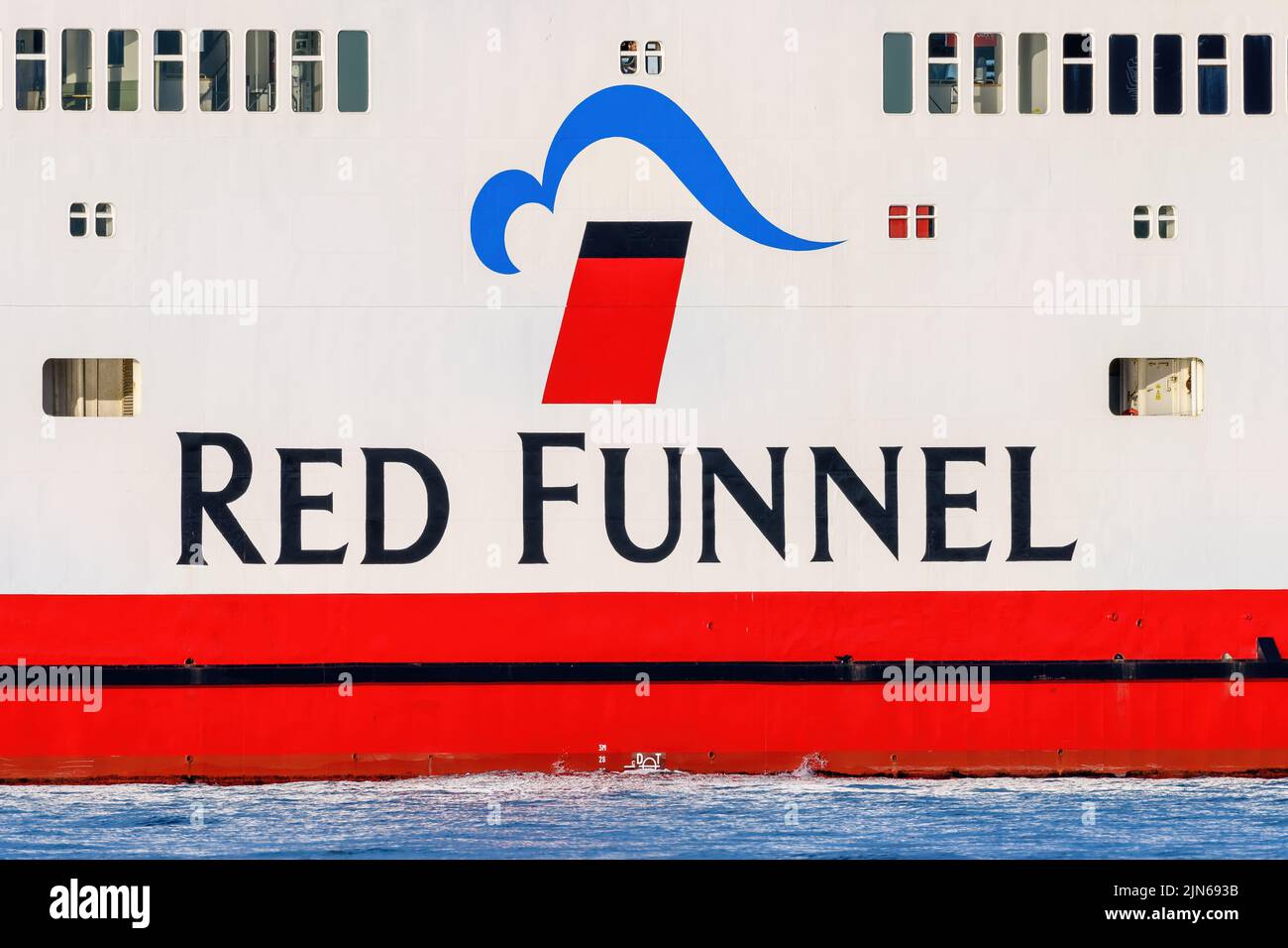 The Red Funnel ferries logo on the Isle of Wight ferry Red Eagle May