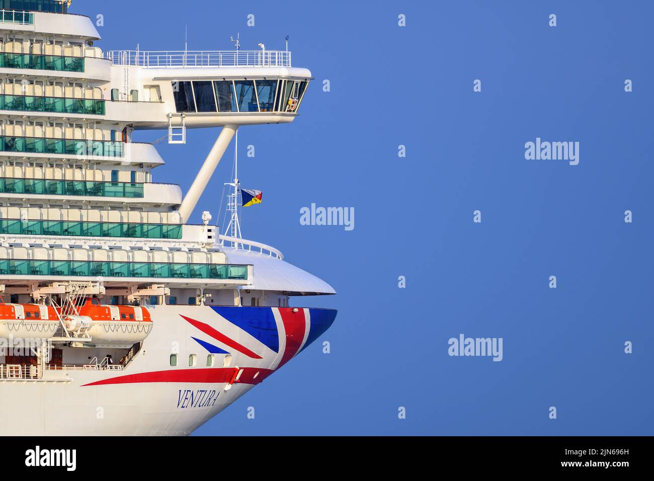 View of the front of the P&O Cruises cruise ship Ventura - April 2022. Stock Photo