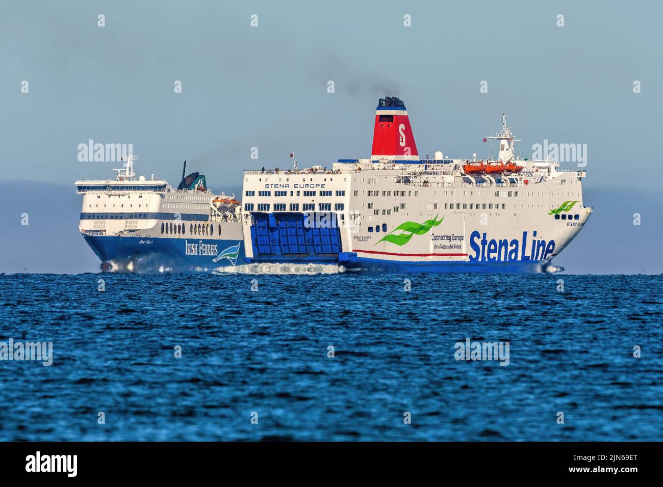 The Irish Sea ferries Stena Europe and Blue Star pass close each other