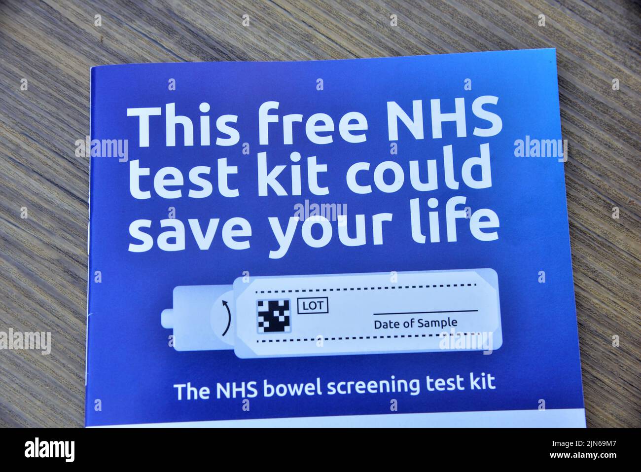 Bowel cancer is one of the most common cancers in Wales. Pictures show a free NHS bowel screening test kit provided by bowel screening wales Stock Photo