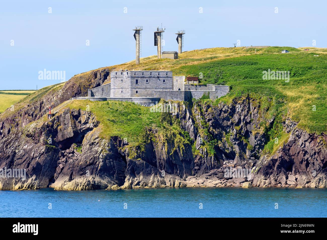 The West Blockhouse is a Tudor fort overlooking the entrance to Milford Haven - July 2022. Stock Photo
