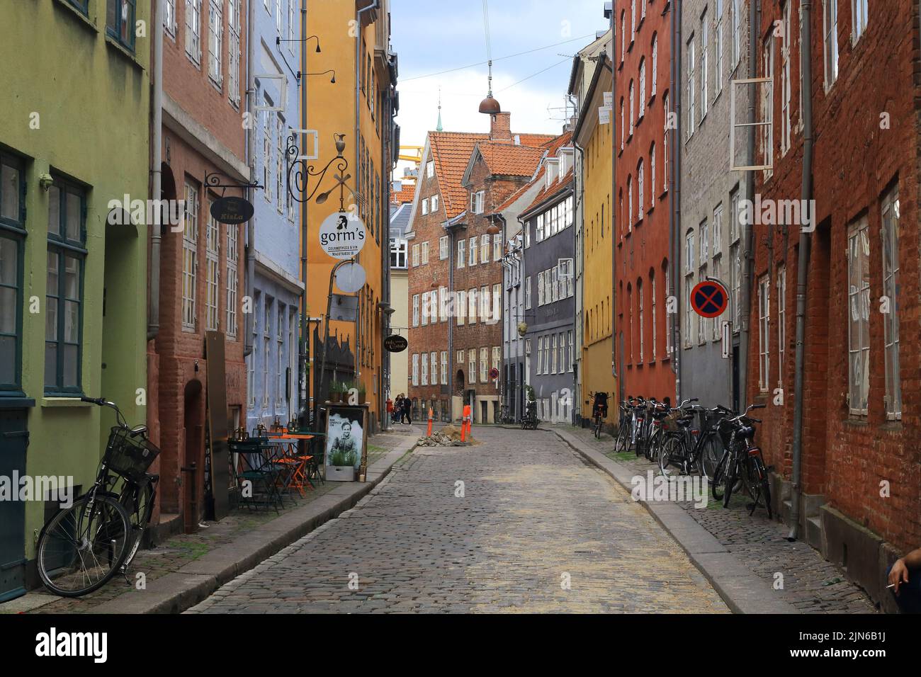 COPENHAGEN, DENMARK - JUNE 29, 2016: This is one of the old streets in ...