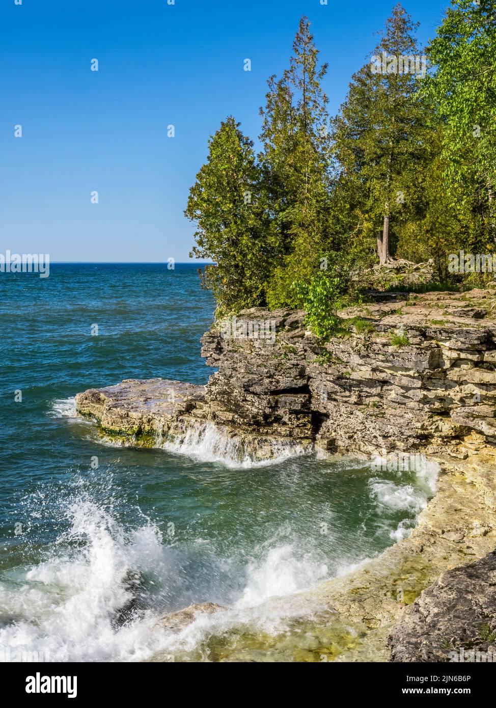 Cave Point County Park on Lake Michigan in Door County Wisconsin Stock