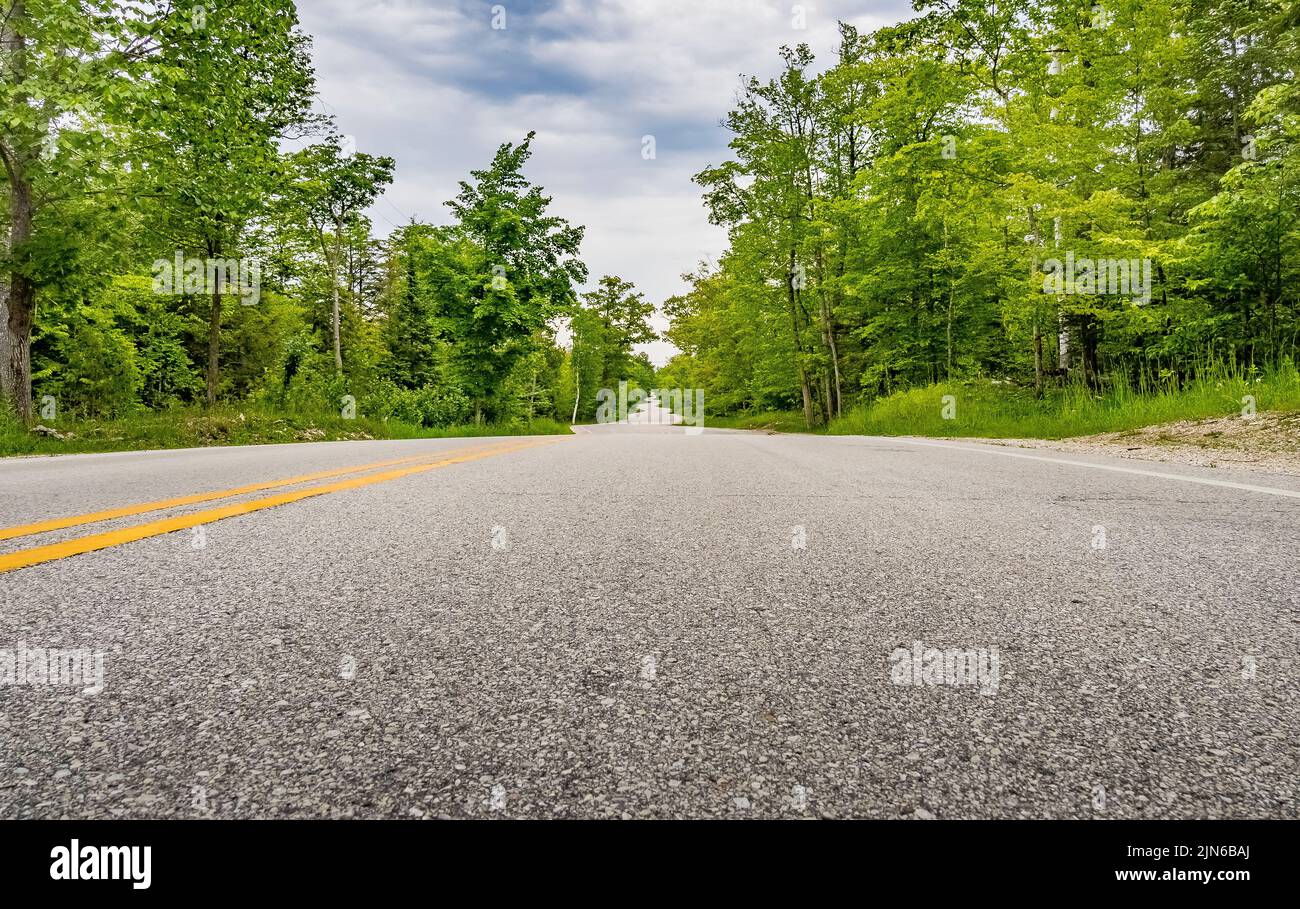 Low angle view of Route 42 in Door County Wisconsin USA Stock Photo