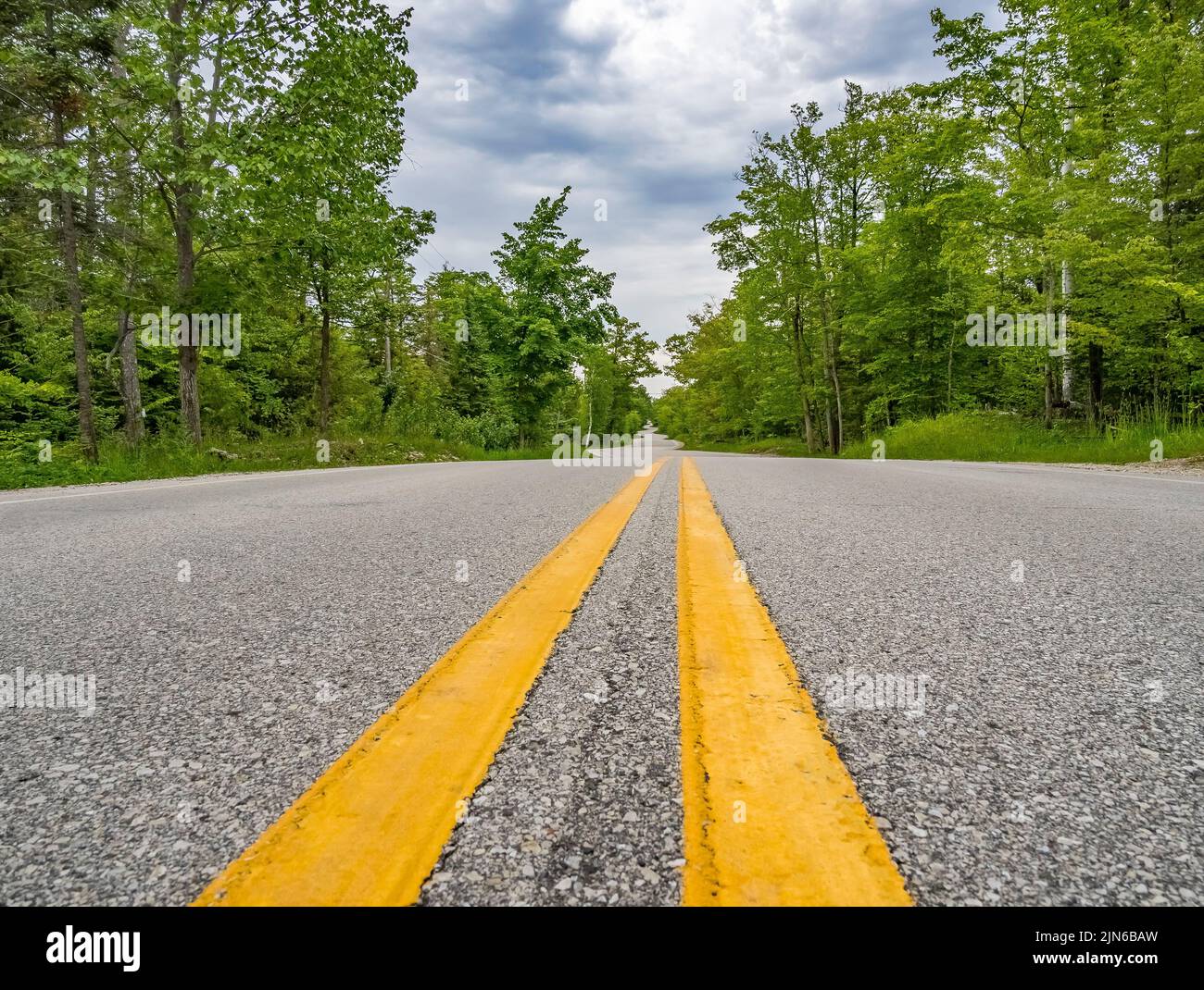 Low angle view of Route 42 in Door County Wisconsin USA Stock Photo