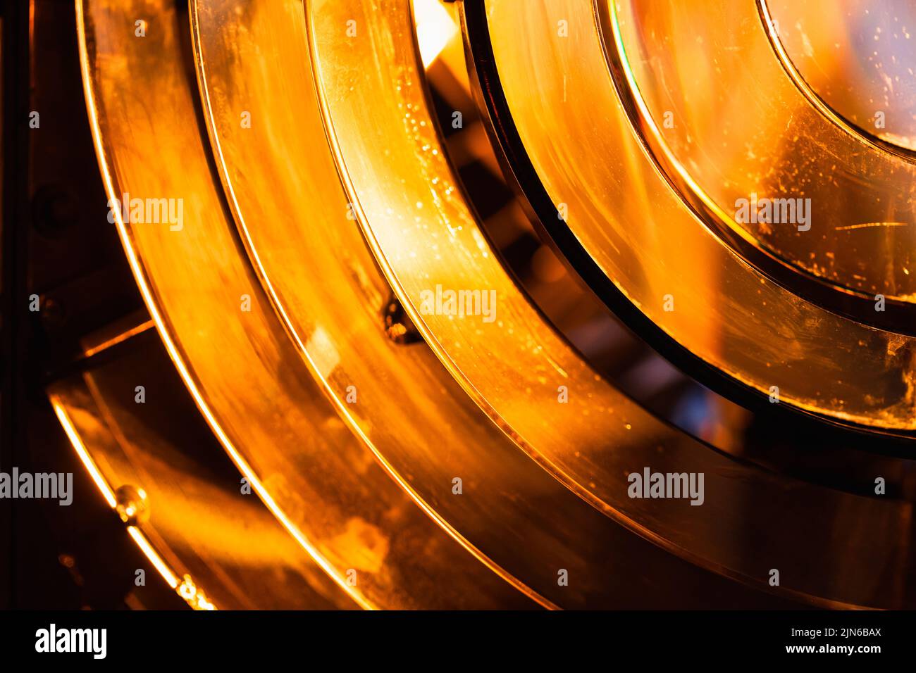 Fresnel lens, abstract optical photo background. It is a type of composite compact lens developed by the French physicist Augustin-Jean Fresnel for us Stock Photo
