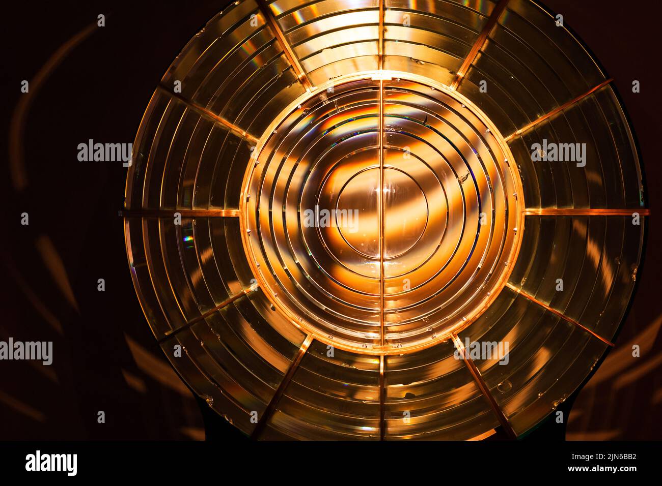 Fresnel lens. It is a type of composite compact lens developed by the French physicist Augustin-Jean Fresnel for use in lighthouses Stock Photo