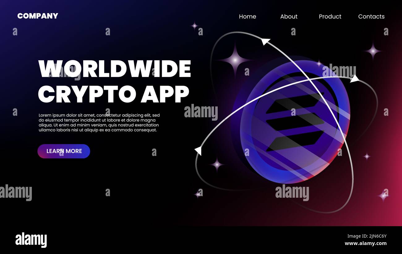 Worldwide Crypto App. Horizontal Landing Page Template. Vector illustration Stock Vector