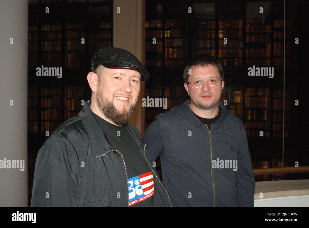 British musicians, Tom Middleton (L) & Mark Pritchard (R) of electronic DJ music group Global Communication. Their 90s LP 76.14 is an ambient classic. Stock Photo