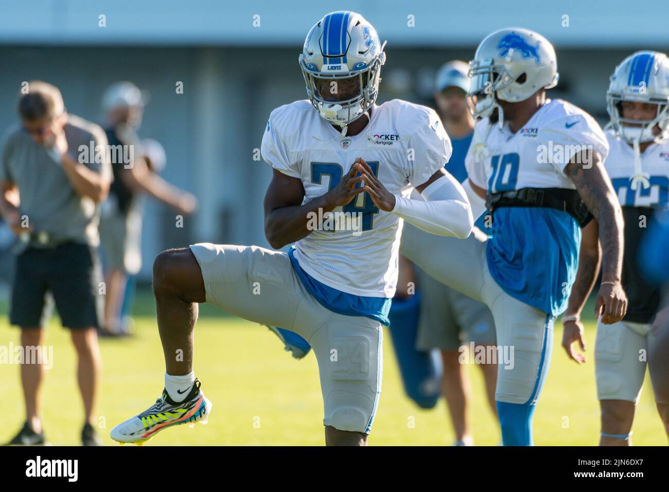 ALLEN PARK, MI - AUGUST 09: Detroit Lions CB Amani Oruwariye (24) during Lions training camp on August 9, 2022 at Detroiit Lions Training Facility in Allen Park, MI (Photo by Allan Dranberg/CSM) Credit: Cal Sport Media/Alamy Live News Stock Photo