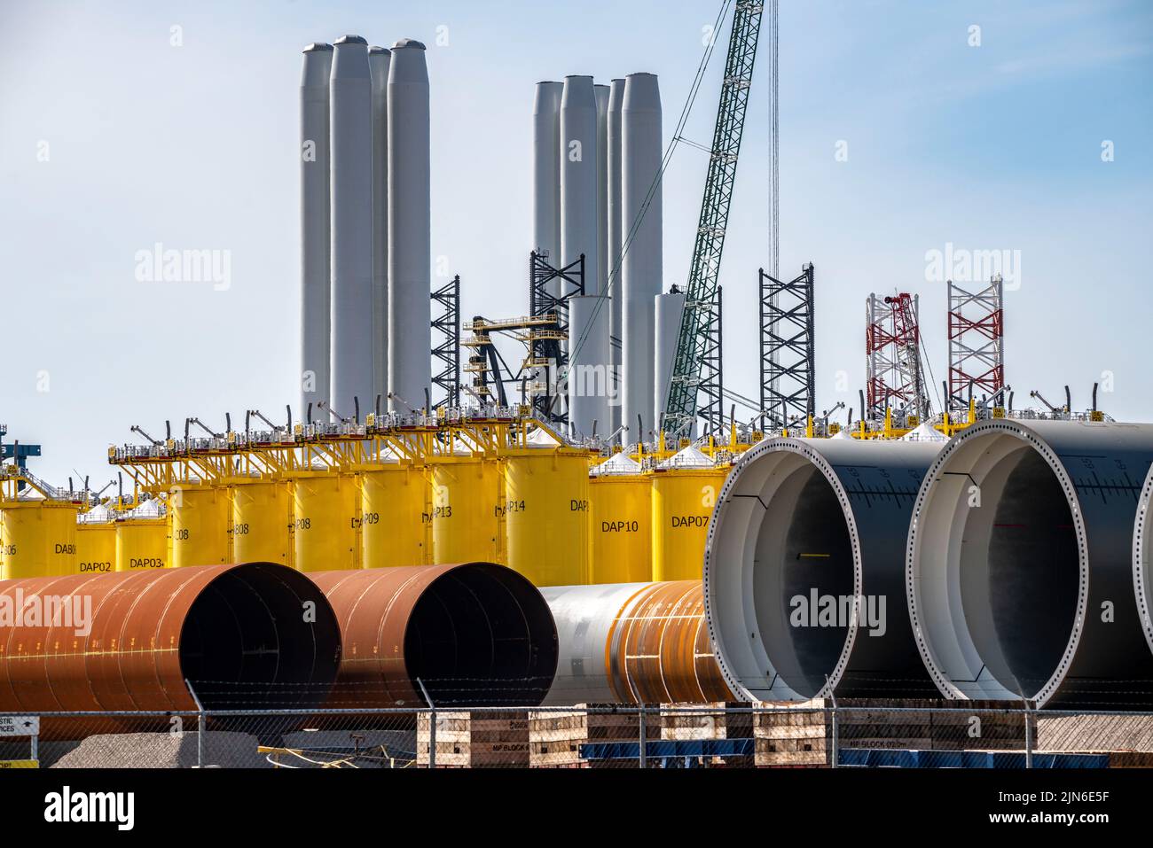 SIF Offshore Foundaitons, production of foundations for offshore wind turbines, wind turbines are mounted on these pipes, which are installed in the s Stock Photo