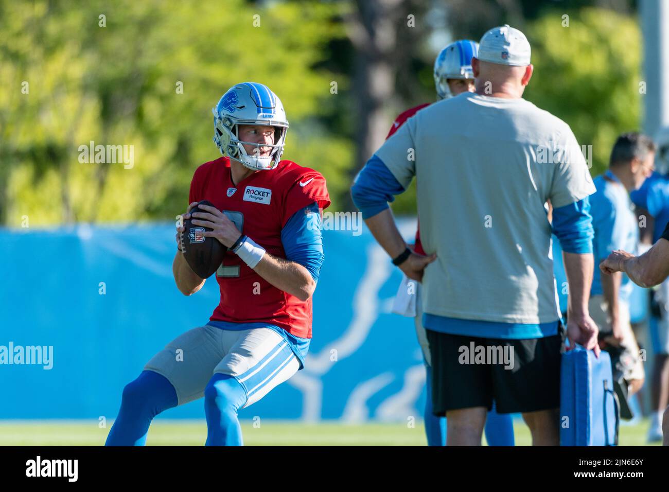 ALLEN PARK, MI - AUGUST 09: Detroit Lions QB Tim Boyle (12) during Lions training camp on August 9, 2022 at Detroiit Lions Training Facility in Allen Park, MI (Photo by Allan Dranberg/CSM) Credit: Cal Sport Media/Alamy Live News Stock Photo