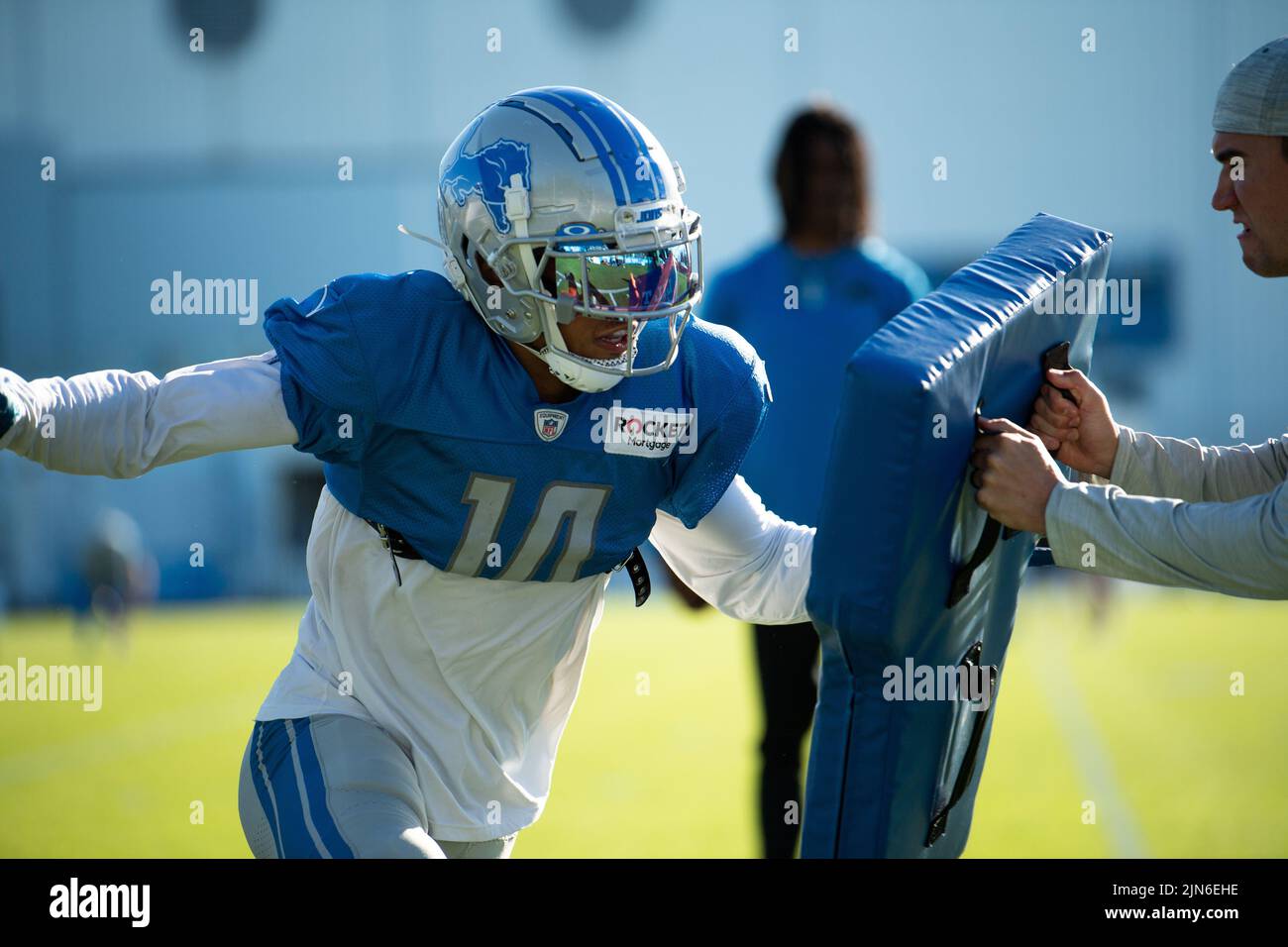 ALLEN PARK, MI - AUGUST 09: Detroit Lions WR Amon-Ra St. Brown (14) during Lions training camp on August 9, 2022 at Detroiit Lions Training Facility in Allen Park, MI (Photo by Allan Dranberg/CSM) Credit: Cal Sport Media/Alamy Live News Stock Photo