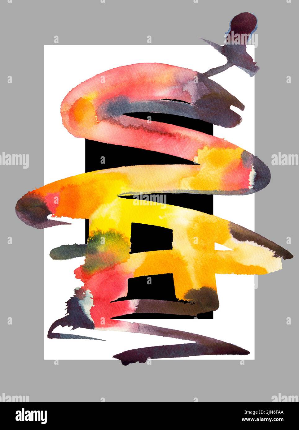 Abstract lively colorful watercolor formation with grey, white and black frames Stock Photo