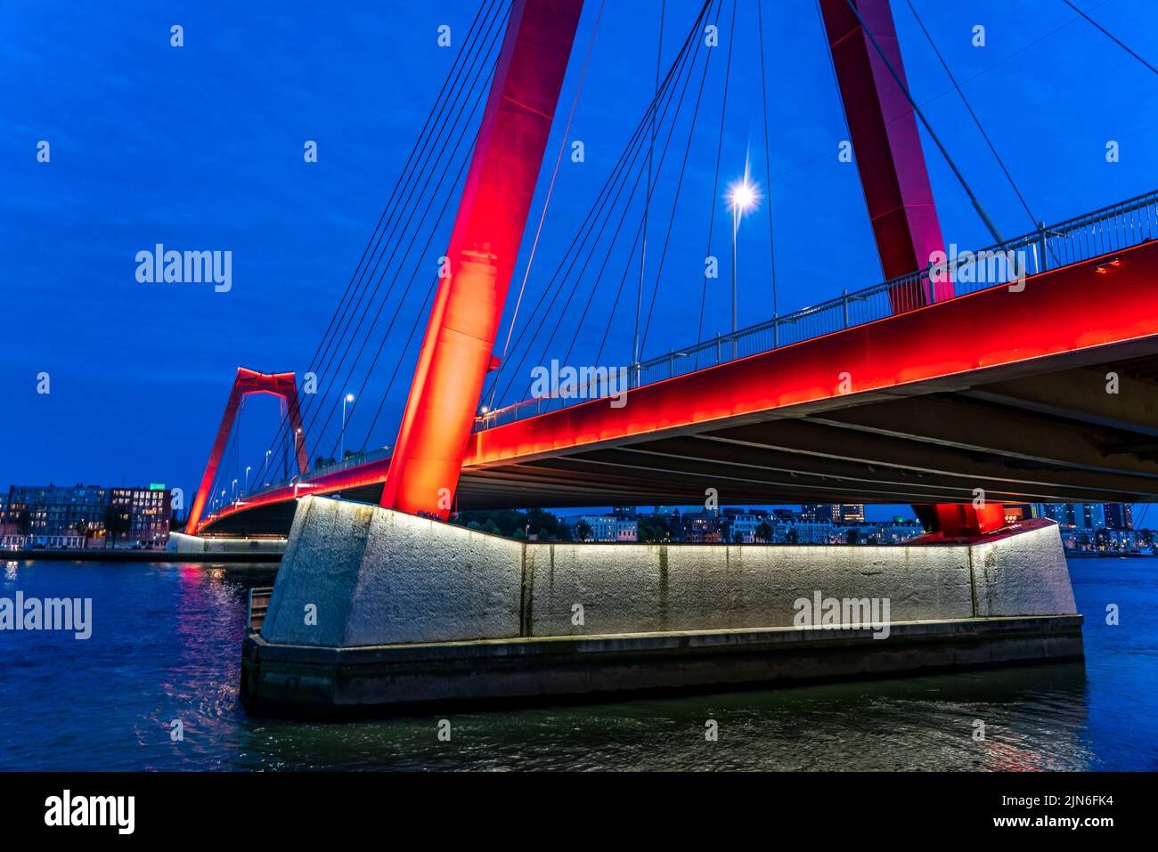 The Rotterdam skyline, on the Nieuwe Maas, river, Willemsbrug, bridge, Netherlands Stock Photo