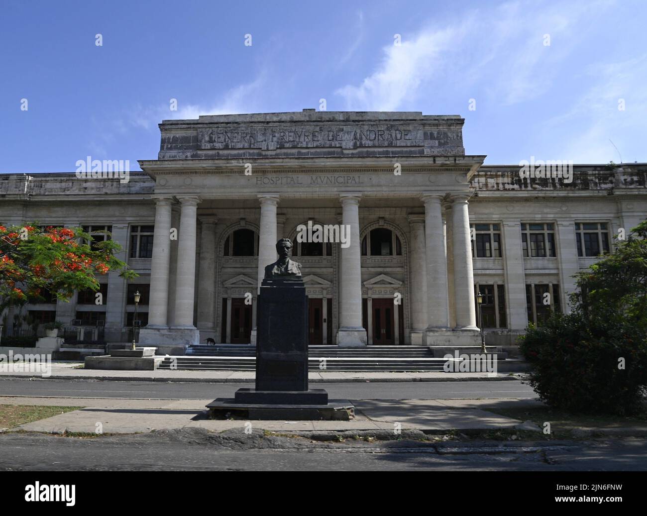 Landscape with exterior view of the Neoclassical style Hospital ...