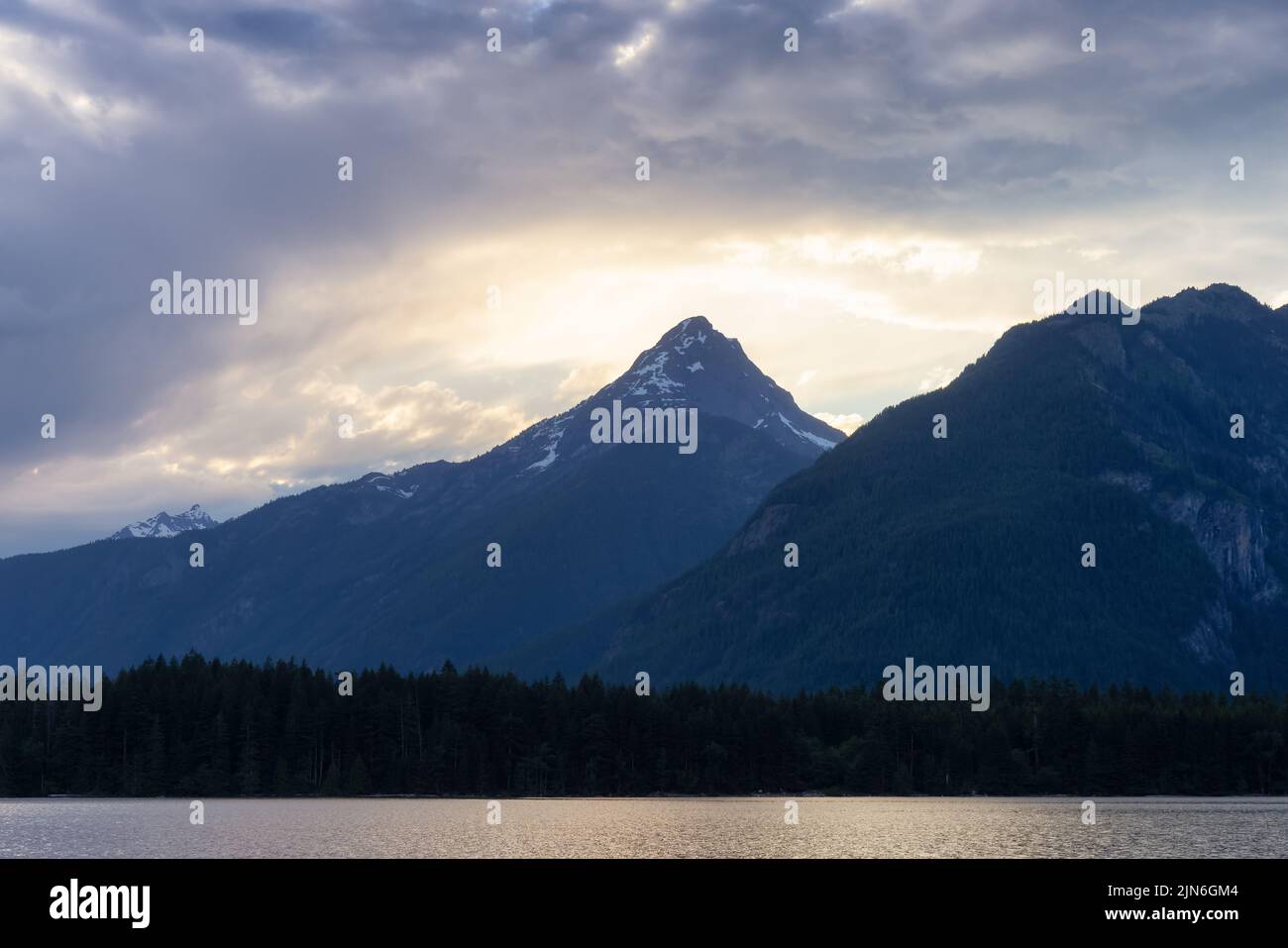 Lake, trees and mountains in Canadian Landscape. Stock Photo