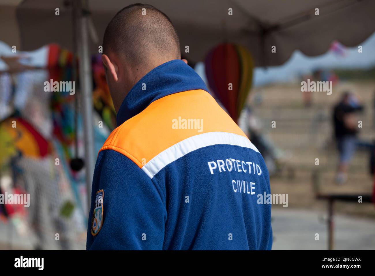 Porspoder, France - July 23 2022: Officer of the 'Protection Civile' (First Responder) during the Esti'vent. Stock Photo