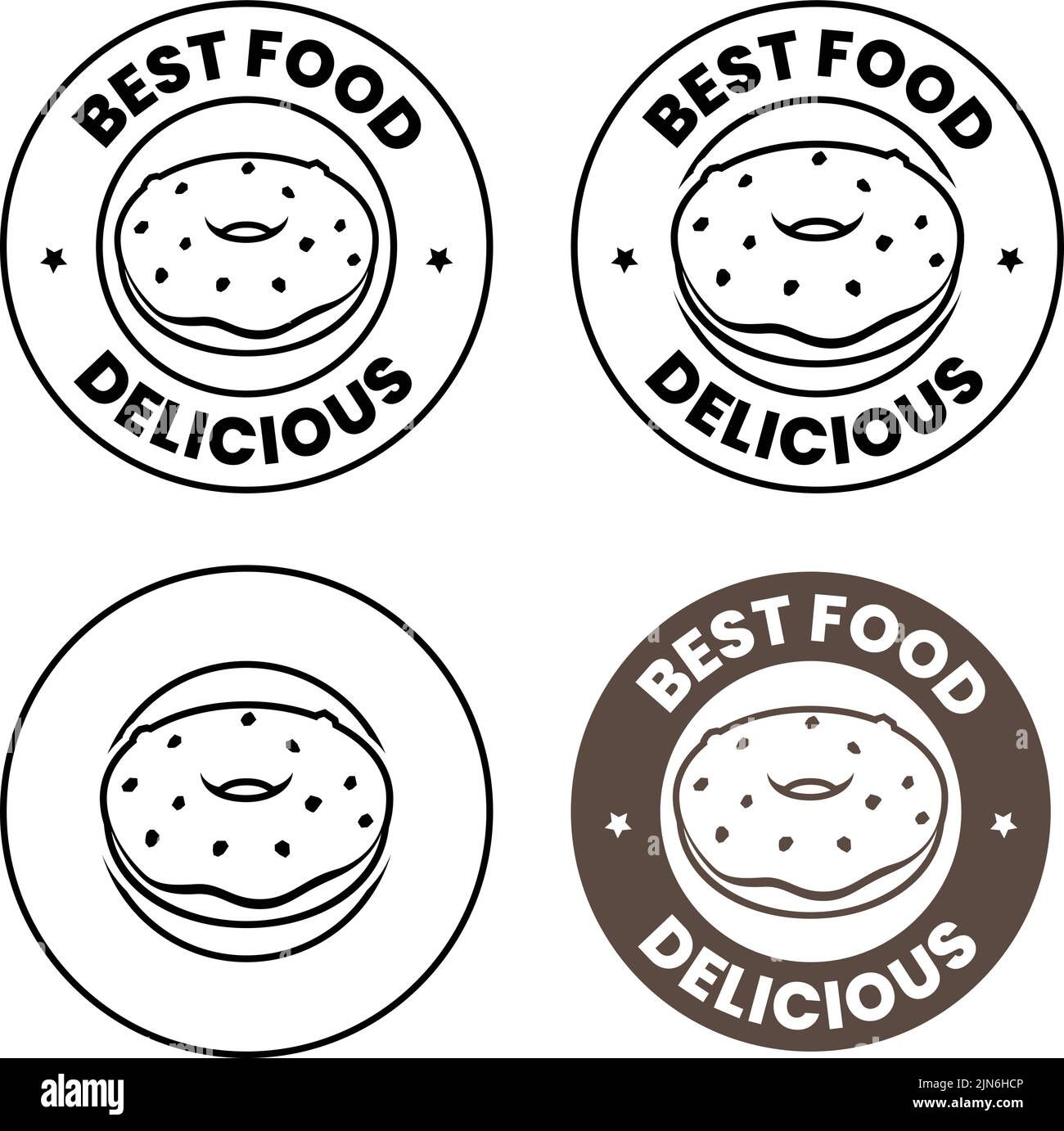 Round Doughnut or Donut Icon with Text isolated on a White Background Stock Vector