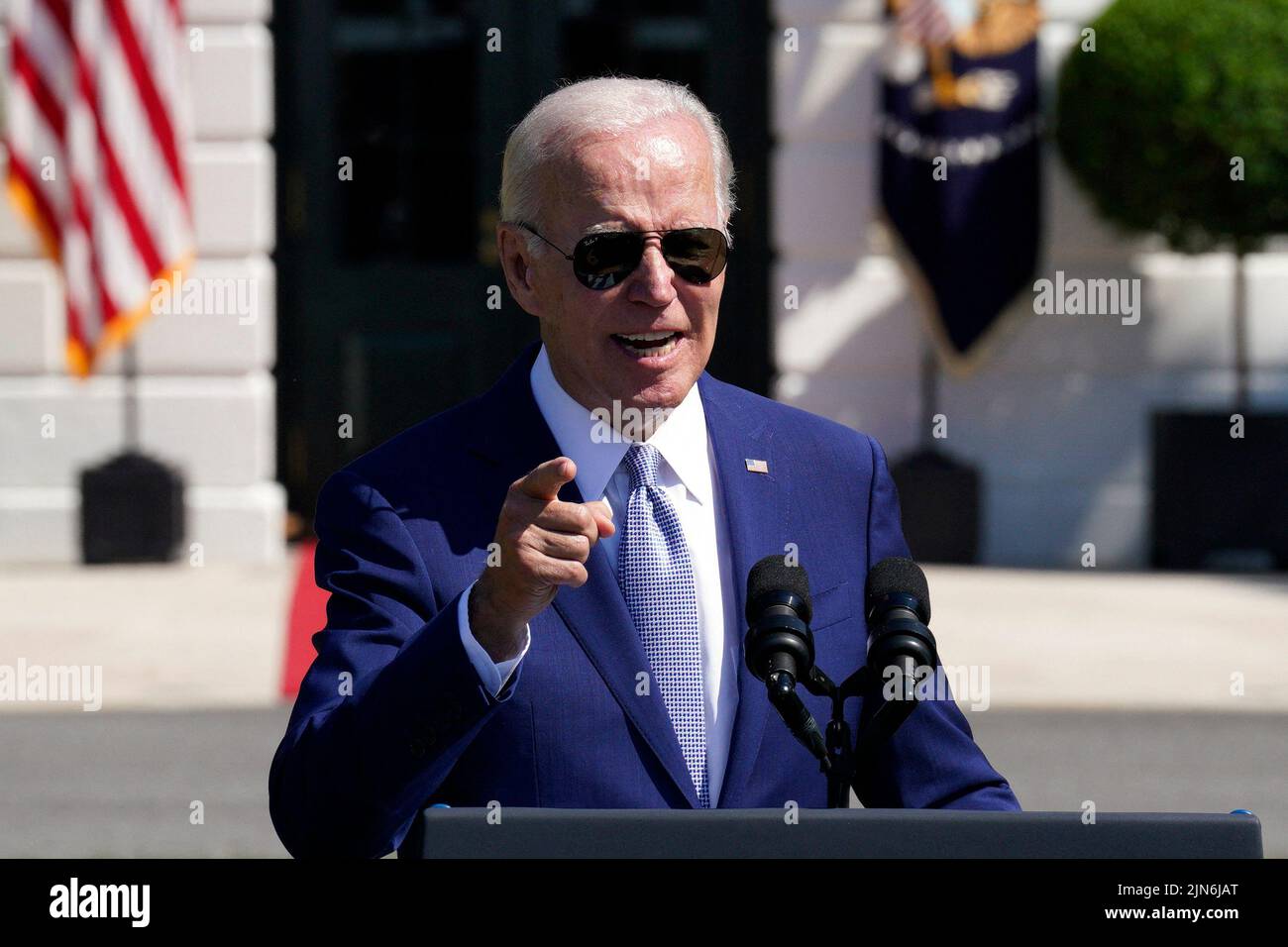 U.S. President Joe Biden delivers remarks and sign into law the CHIPS and Science Act during a ceremony on the South Lawn of the White House in Washington on August 9, 2022. Photo by Yuri Gripas/ABACAPRESS.COM Stock Photo