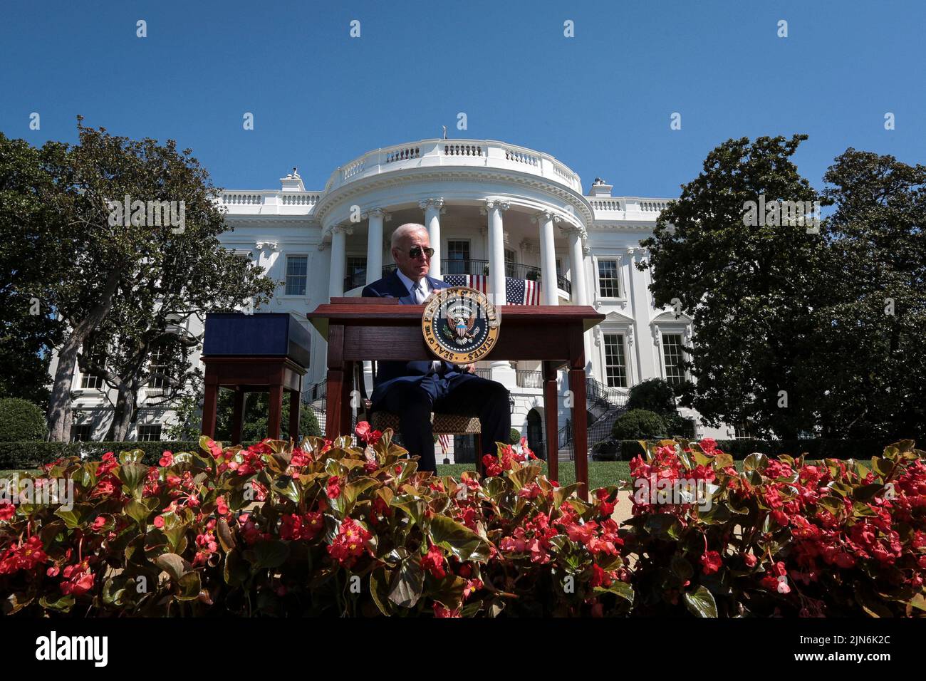 President Joe Biden, arrives to sign into law H.R. 4346, the CHIPS and