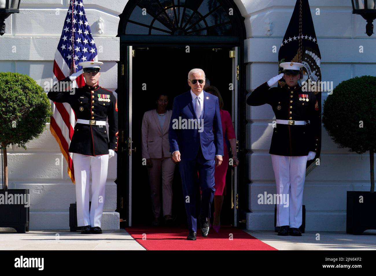 U.S. President Joe Biden walks out to deliver remarks and sign into law the CHIPS and Science Act during a ceremony on the South Lawn of the White House in Washington on August 9, 2022. Photo by Yuri Gripas/ABACAPRESS.COM Stock Photo