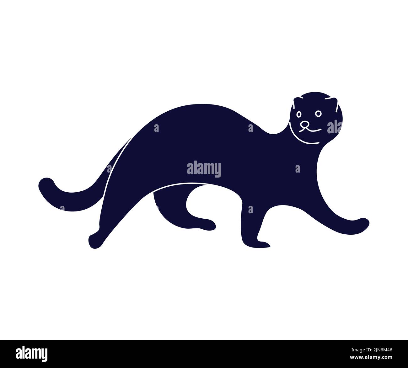 Cute black ferret running, stylized pet isolated on a white background