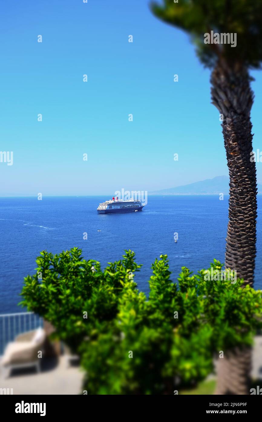 A view of the Bay of Naples with the Fred Olsen cruise liner Bolette moored off the coast of Sorrento. Stock Photo