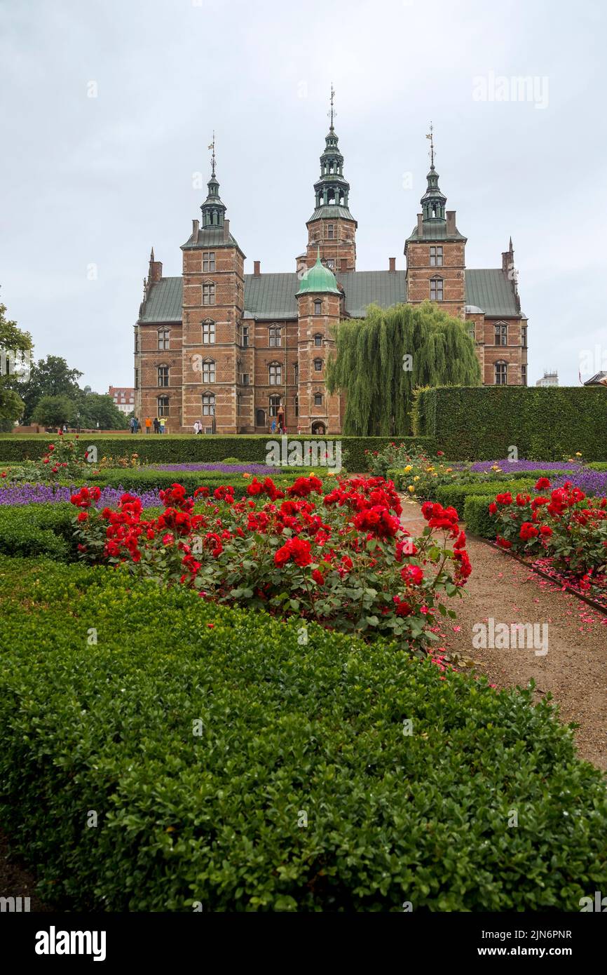 COPENHAGEN, DENMARK - JUNE 29, 2016: It is Rosenborg Castle and rose garden at the castle. Stock Photo