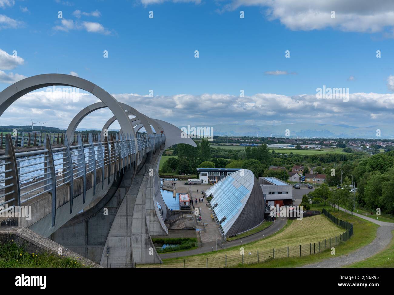 Falkirk, United Kingdom - 19 June, 2022: view of the hydraulic Falkirk Wheel boat lift and canals Stock Photo