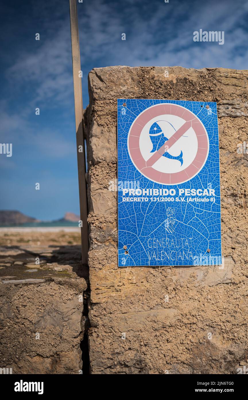 Fishing not allowed sign in Altea, Alicante, Spain Stock Photo