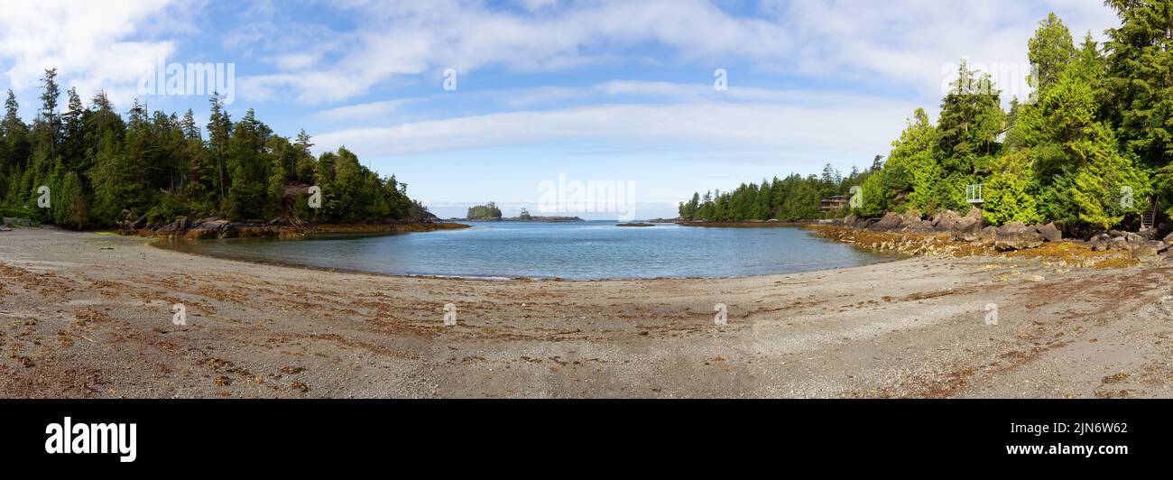 Panoramic View of Sandy Shore on the West Coast of Pacific Ocean. Stock Photo