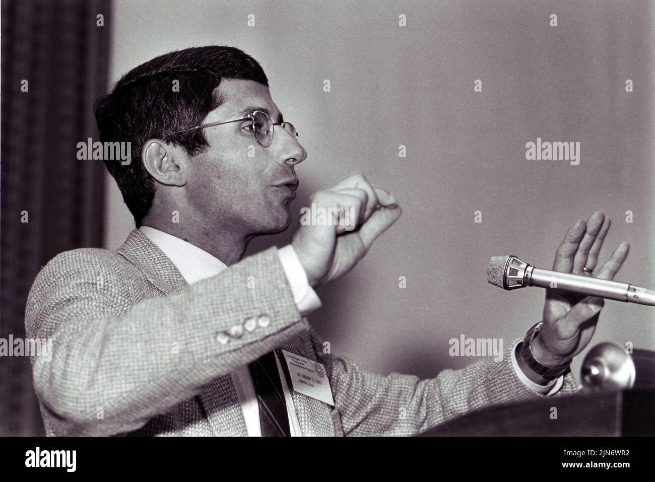 Anthony Fauci Speaking, 1985 Dr. Anthony Fauci delivering an AIDS-related talk in 1985. Credit: NIAID Stock Photo