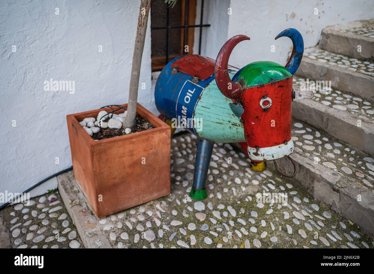 Animal metal sculpture in Altea old town, Alicante, Spain Stock Photo