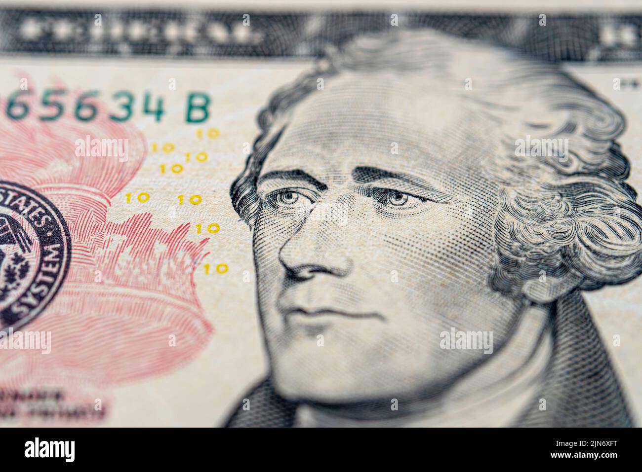 Portrait of Alexander Hamilton on a ten dollar bill close up Stock Photo Alamy