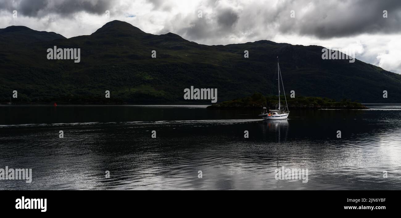 Kyle of Lochalsh, United Kingdom - 30 June, 2022: sailboat on Loch Alsh in the Scottish Highlands Stock Photo