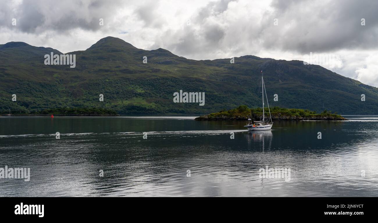 Kyle of Lochalsh, United Kingdom - 30 June, 2022: sailboat on Loch Alsh in the Scottish Highlands Stock Photo
