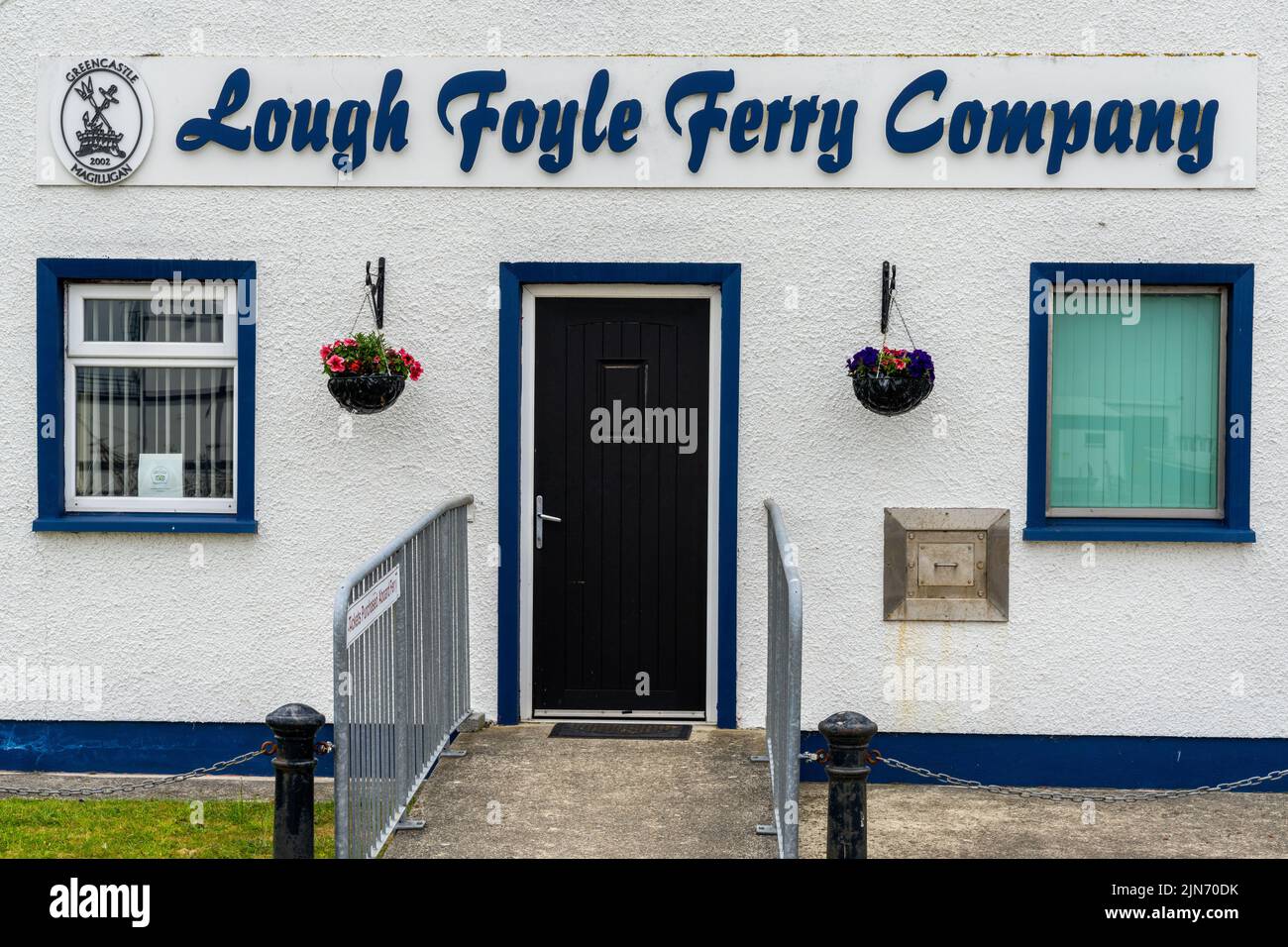 Greencastle, Ireland - 9 July, 2022: view of the Lough Foyle Ferry Company building and headquarters in Greencastle Stock Photo