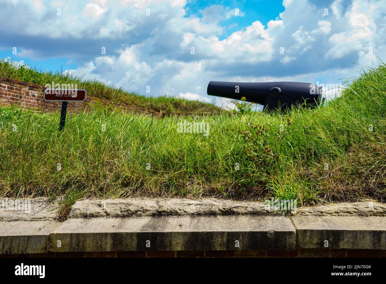 Baltimore, MD, USA – August 2, 2022: Cannons at the Fort McHenry National Monument and Historic Shrine in Baltimore City. Stock Photo
