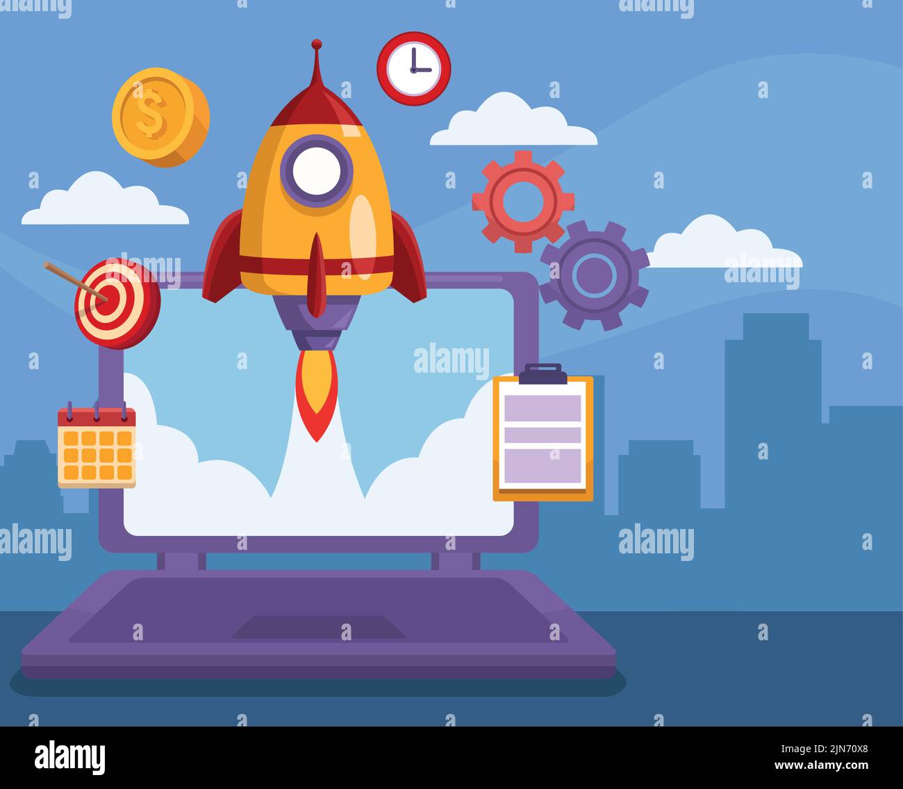 rocket start up in laptop Stock Vector Image & Art - Alamy