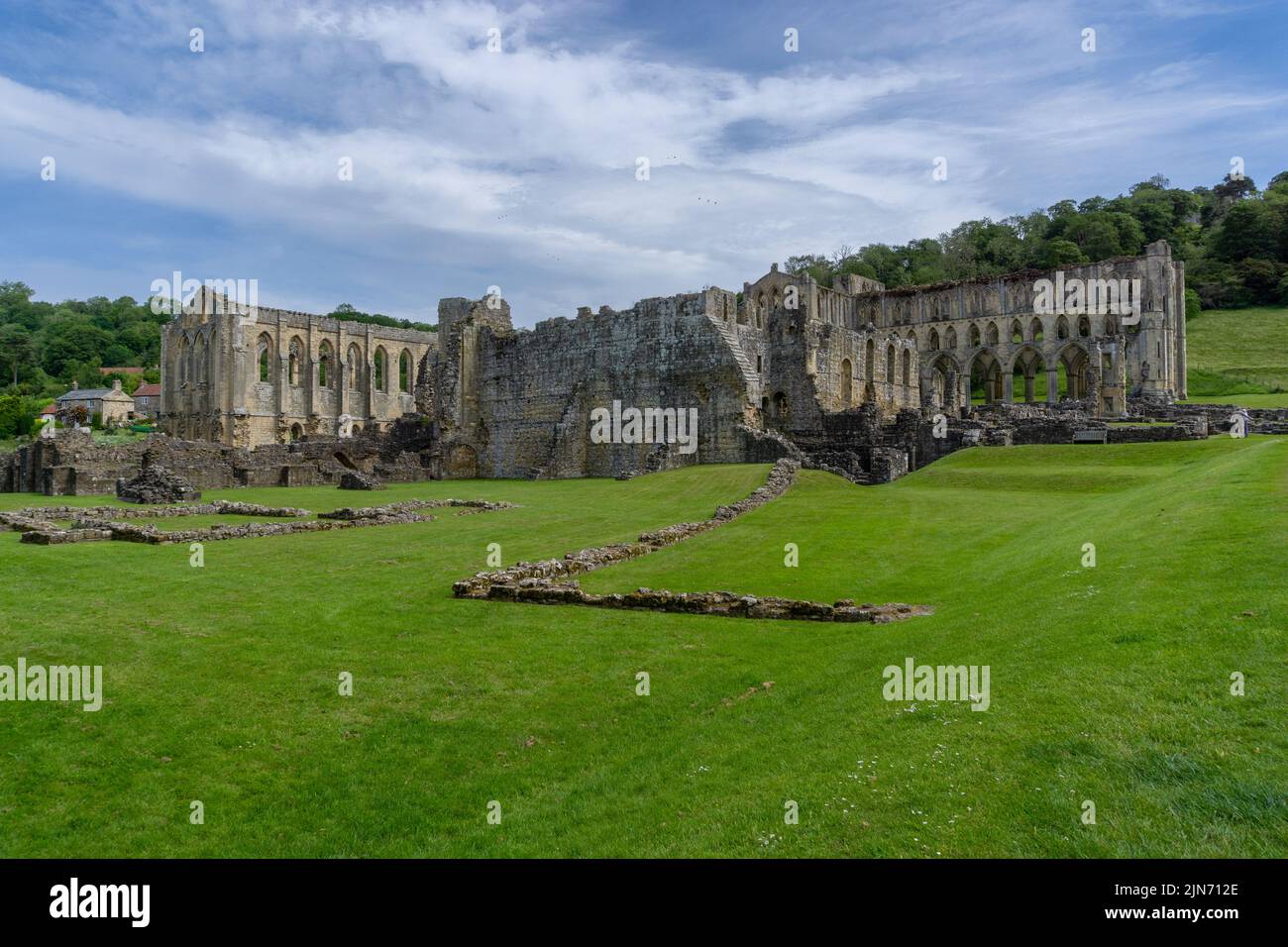 Rievaulx, United Kingdom - 17 June, 2022: view of the historic English Heritage site and Rievaulx Abbey in North Yorkshire Stock Photo