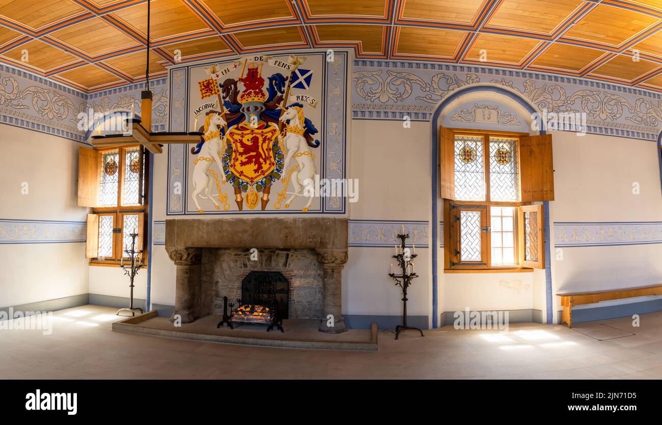 Stirling, United Kingdom - 20 June, 2022: view of the King's Chamber in Stirling Castle with the restored fireplace Stock Photo