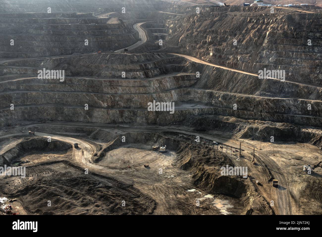 View from above of the pit of an open-pit copper mine in Chil Stock Photo