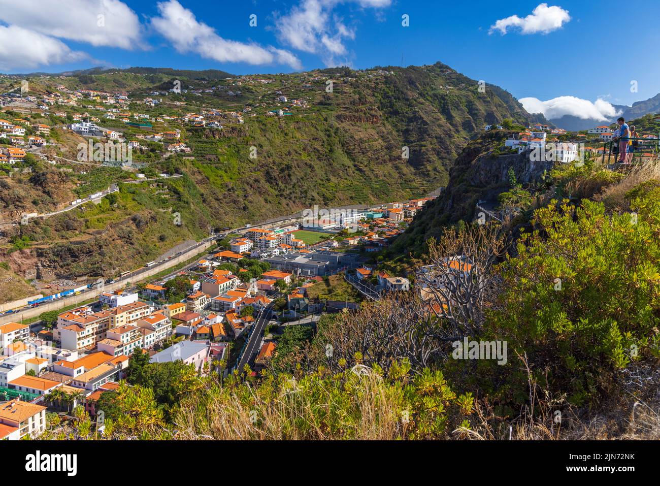 View of Ribeira Brava from Miradouro de São Sebastião, Madeira, Portugal Stock Photo