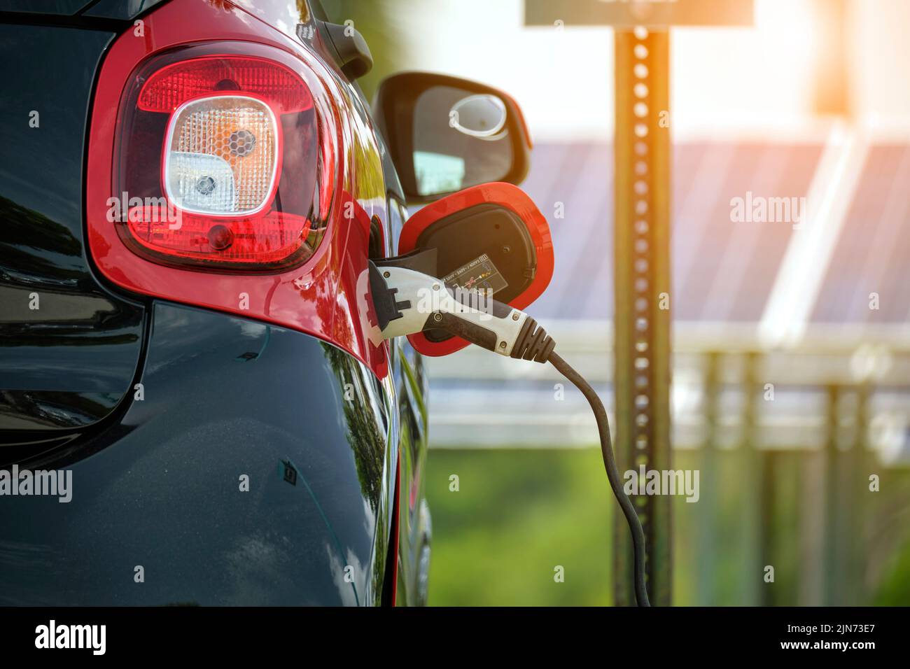 Electric plugin car charging with electricity from solar renewable